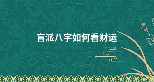 盲派八字如何看财运