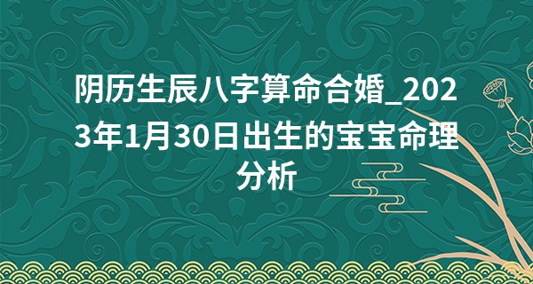 阴历生辰八字算命合婚_2023年1月30日出生的宝宝命理分析 八字上等六秀日会因妻制富
