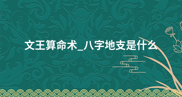 文王算命术_八字地支是什么 对命理的影响大