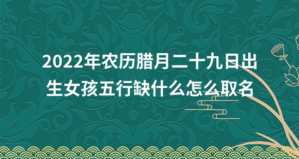 2022年农历腊月二十九日出生女孩五行缺什么怎么取名